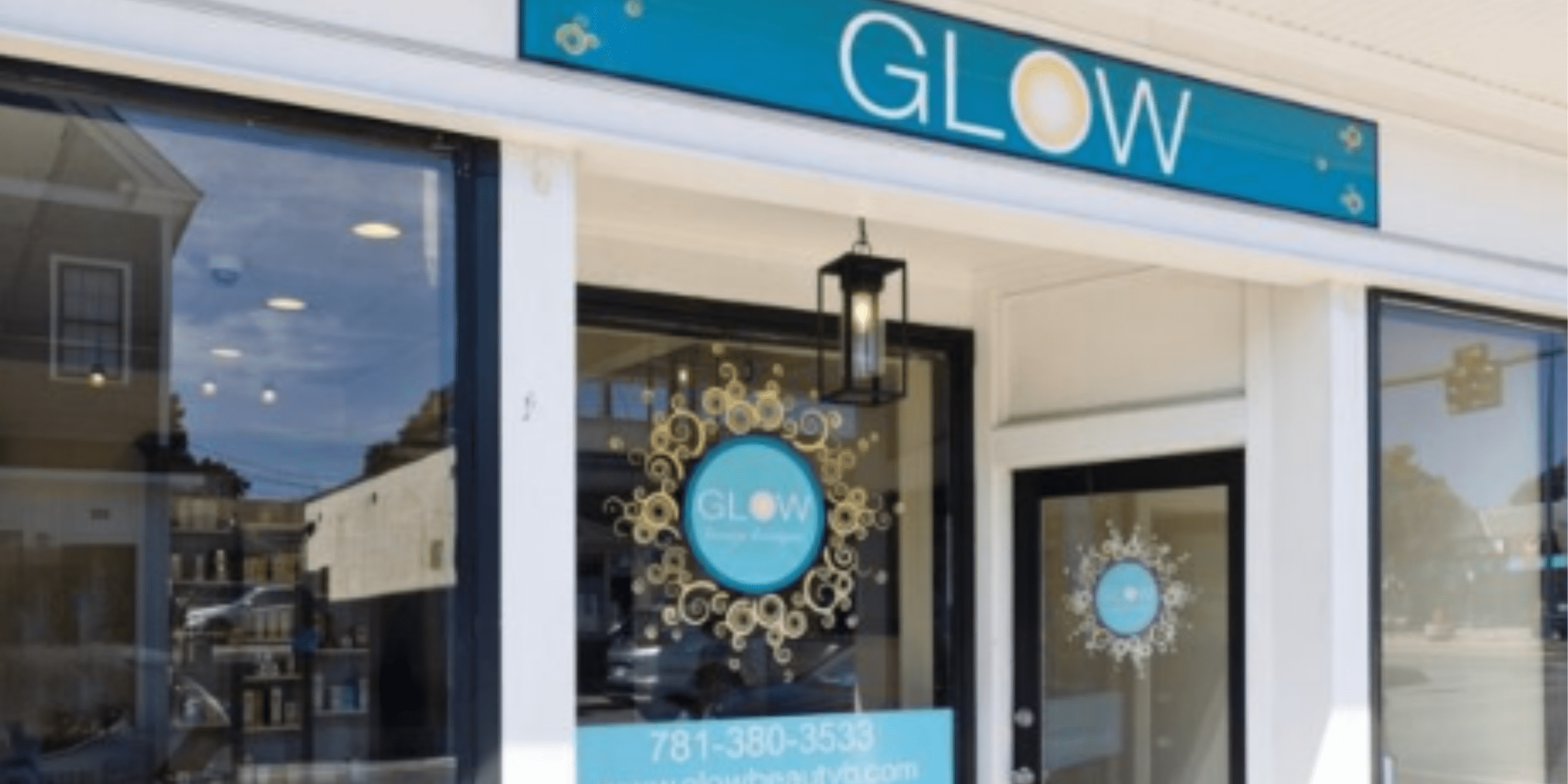 Glow Beauty Boutique skincare salon storefront with Glow sign and entrance to the esthetician studio